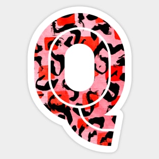 Letter Q Watercolour Leopard Print Alphabet Red Sticker